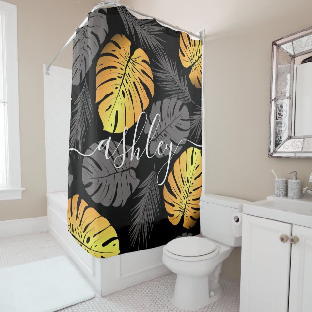 Cortina Para Box Folhas tropicais ouros (In Situ)