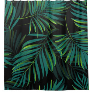 Cortina Para Box Folhas tropicais verdes de palma. Gráfico de padrõ