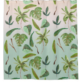 Cortina Para Box Folhas verdes Douradas tropicais