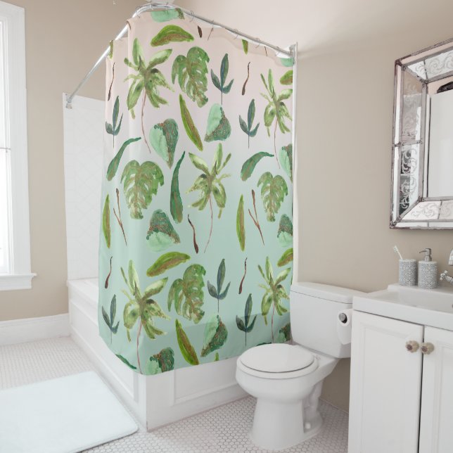 Cortina Para Box Folhas Verdes Tropical Gold (In Situ)