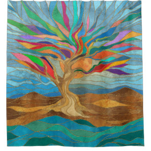 Cortina Para Box Foliage Fantasy Mosaic Tree