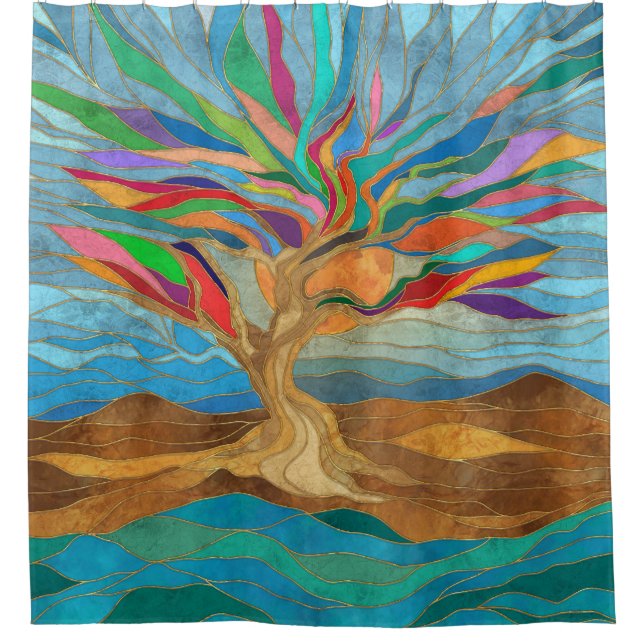 Cortina Para Box Foliage Fantasy Mosaic Tree (Frente)