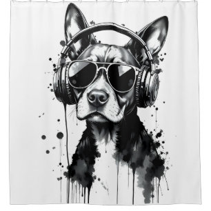 Cortina Para Box fones de ouvido de cães legal Coroa preta e tinta