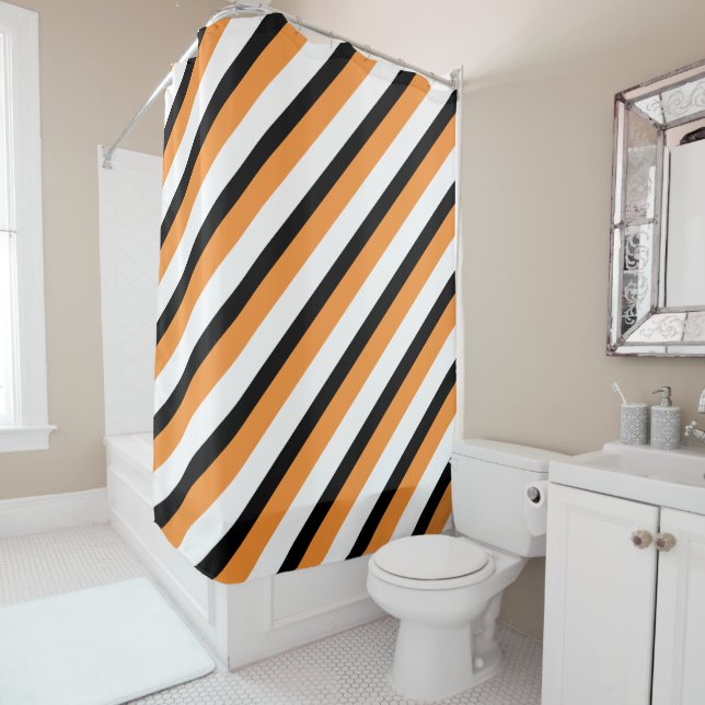Cortina Para Box For Stylish Bathrooms – Orange & Black Striped  (In Situ)