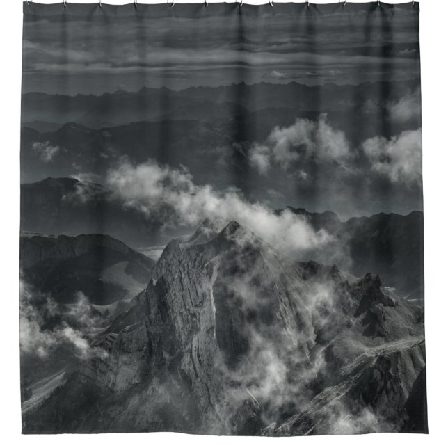 CORTINA PARA BOX FOTO EM GRAYSCALE DO INTERVALO DE MONTANHA (Frente)