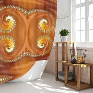 Cortina Para Box Fractal Espiral Gradiente Laranja Dourado abstrato