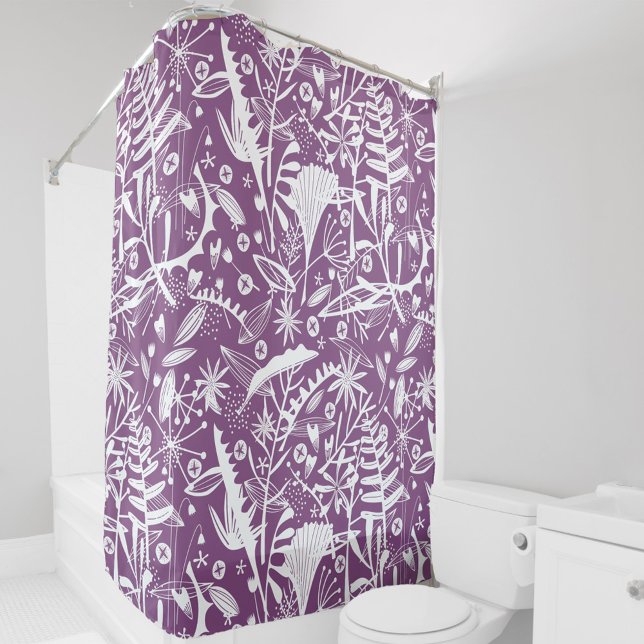 Cortina Para Box Franco-roxo e branco (Purple and white botanical pattern shower curtain)