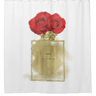 Cortina Para Box Frasco de Perfume de Moda Floral Rosas Vermelhas G