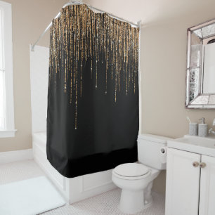 Cortina Para Box Frente Glitter Preto-Dourado Espelho Preto-Luxo
