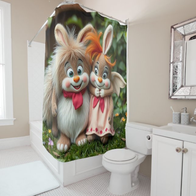 Cortina Para Box „Fröhliche Hasenfreunde im Frühlingsgarten“ (In Situ)