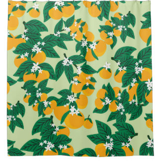 Cortina Para Box Fruta de laranja: padrão de vinheta verde.