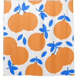 Cortina Para Box Fruta Laranja: Padrão Infinito De Balança Azul.