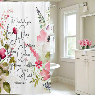 Cortina Para Box Fruto do Espírito floral rosa