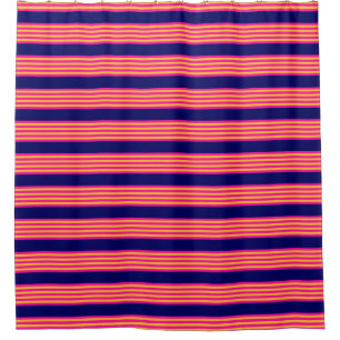 Cortina Para Box Fuchsia e listras amarelas com azul-marinho