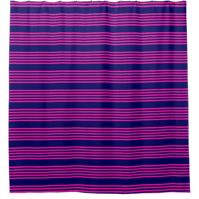 Cortina Para Box Fuchsia e padrão de cinco faixas azul marinho (Frente)