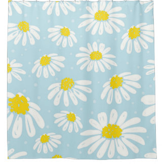 Cortina Para Box Fundo Azul-Margarida Branco Invisível