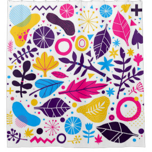Cortina Para Box Fundo colorido com elemento floral desenhado à mão