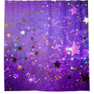 Cortina Para Box Fundo de folhas roxas com estrelas