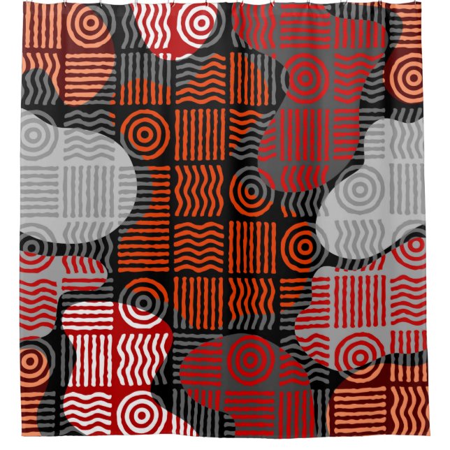 Cortina Para Box Fundo geométrico tribal castanho em bloco patchwo (Frente)