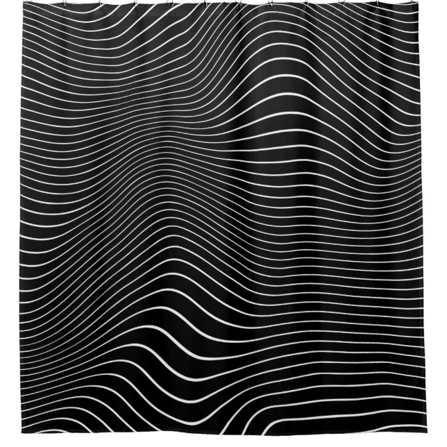 Cortina Para Box Fundo Linear Psicodélico Preto e Branco (Frente)