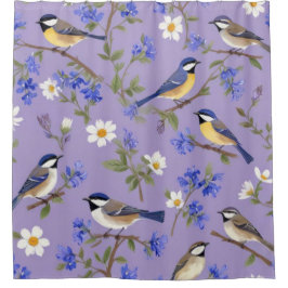 Cortina Para Box Fundo Roxo Com Pássaros