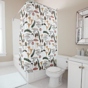 Cortina Para Box Fungi Mushroom Fern Pattern