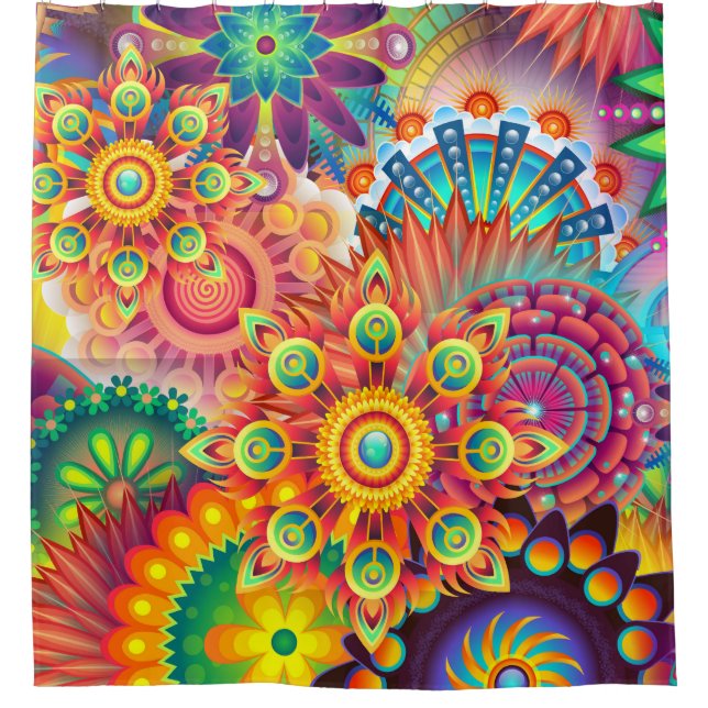 Cortina Para Box Funky Retro Pattern Abstrato Bohemian (Frente)