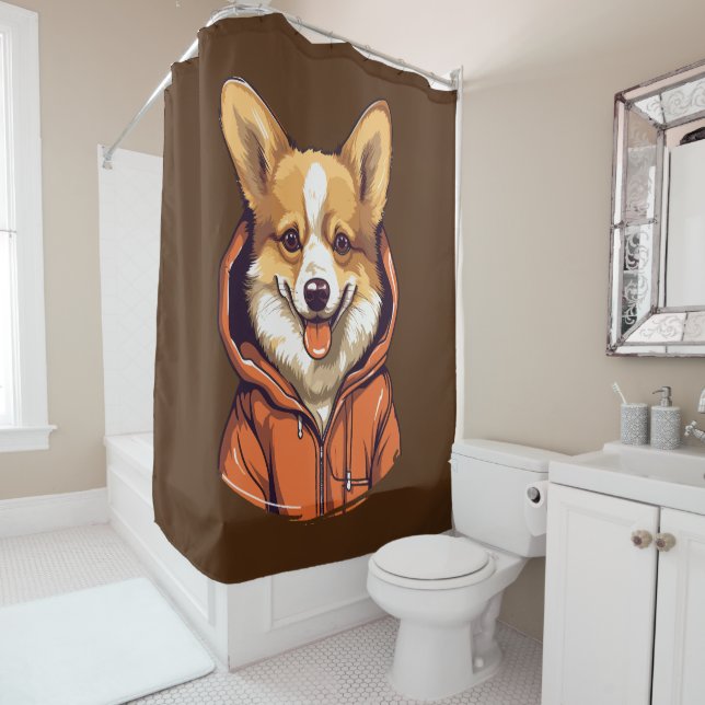 Cortina Para Box Funny Corgi Vestindo Hoodie (In Situ)