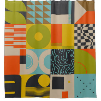 Cortina Para Box Futuro retrô: trabalho de arte abstrato pastel.