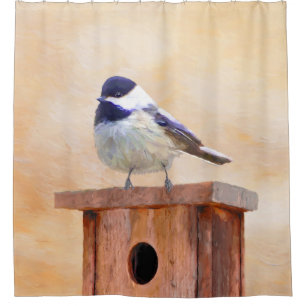 Cortina Para Box Galinha em Birdhouse Pintura Original de Pássaros