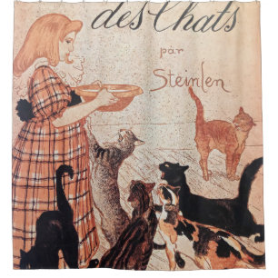 Cortina Para Box Garota alimentando gatos Vintage Steinlen Poster