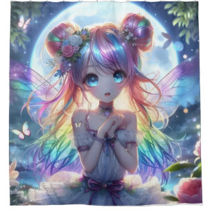 Cortina Para Box Garota anime Cabelo Arco-Íris Cantando Fada de Lua