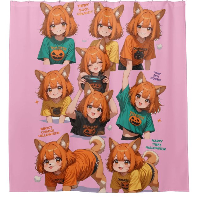 Cortina Para Box Garotas Anime Fofas de Raposa (Frente)