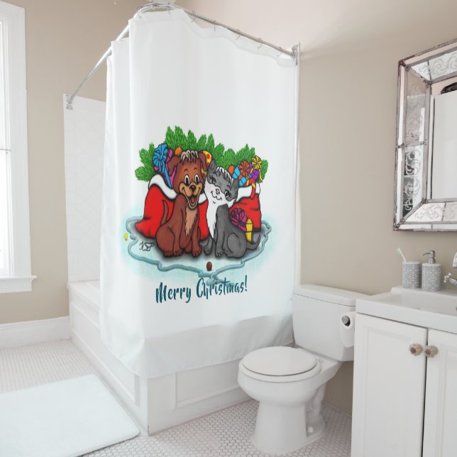 Cortina Para Box Gatinho e puppy, XMas feliz (In Situ)