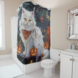 Cortina Para Box Gato Angora Turco Halloween Assustador