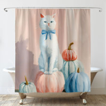 Gato Branco de Outono com Abóboras