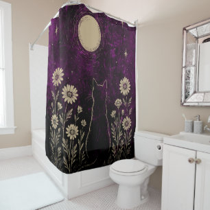 Cortina Para Box Gato Celestial Floral Roxo