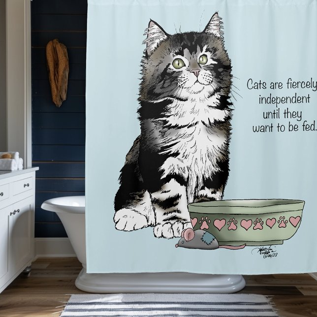 Cortina Para Box Gato Cinza Malhado Independente Azul Fofo Engraçad (Criador carregado)