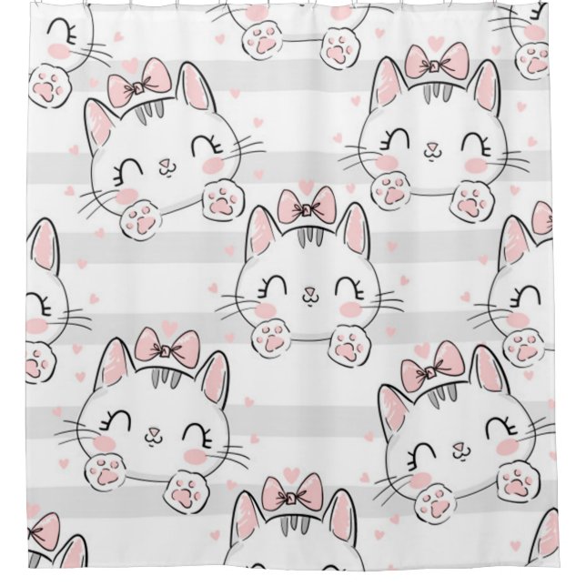 Cortina Para Box gato com padrão de laço (Frente)