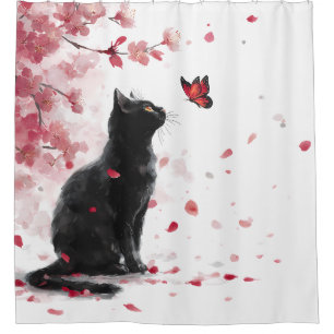 Cortina Para Box Gato de Flor de Cerejeira e Borboletas (14)