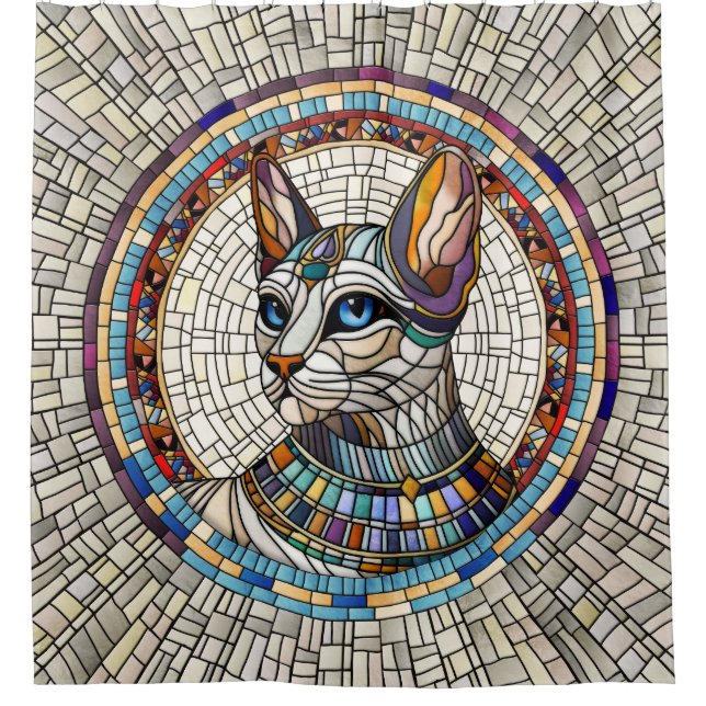 Cortina Para Box Gato Egípcio - Arte Mosaica (Frente)
