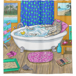 Cortina Para Box Gato engraçado na Bath 665