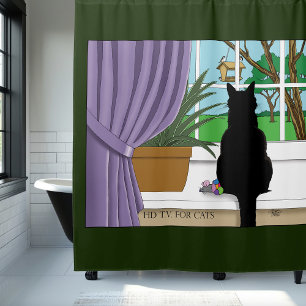 Cortina Para Box Gato Negro Olhando Para A Janela