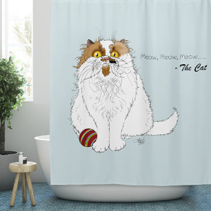 Cortina Para Box Gato Persa Fofo e Felpudo, Meow Engraçado Azul