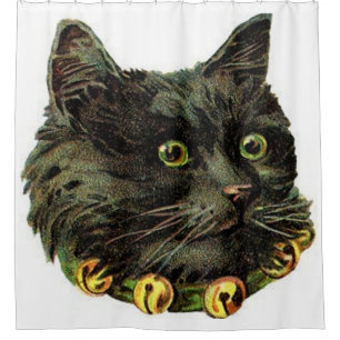 Cortina Para Box Gato preto vitoriano com colar de sino