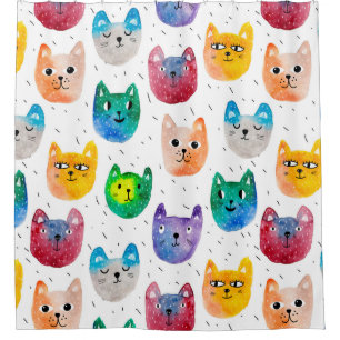 Cortina Para Box Gatos com aquarelas e amigos