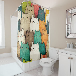 Cortina Para Box Gatos de Cartoon Vibrantes em Arte Vertical
