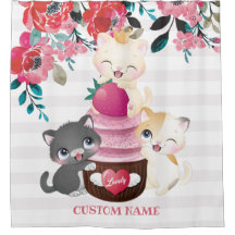 Gatos de Desenho Animado Floral Caprichoso Cupcake