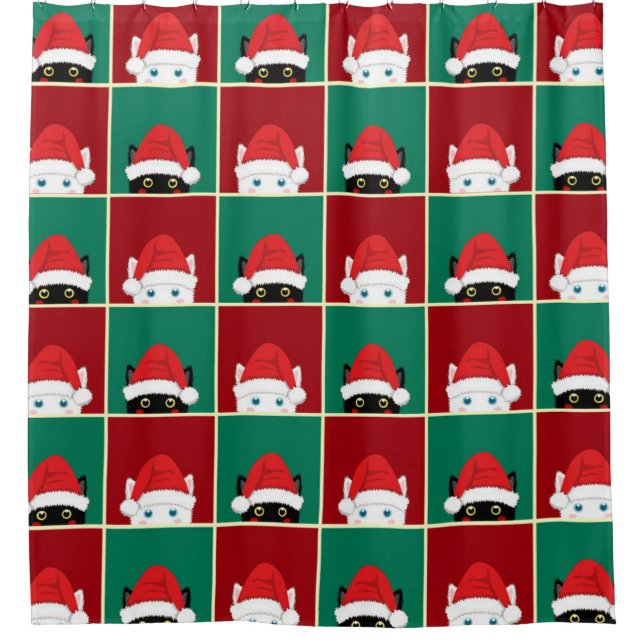 Cortina Para Box Gatos de Natal Preto e Branco (Frente)