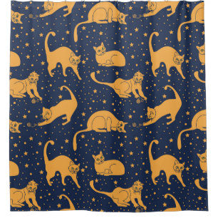 Cortina Para Box Gatos engraçados, estrelas, padrão espacial.